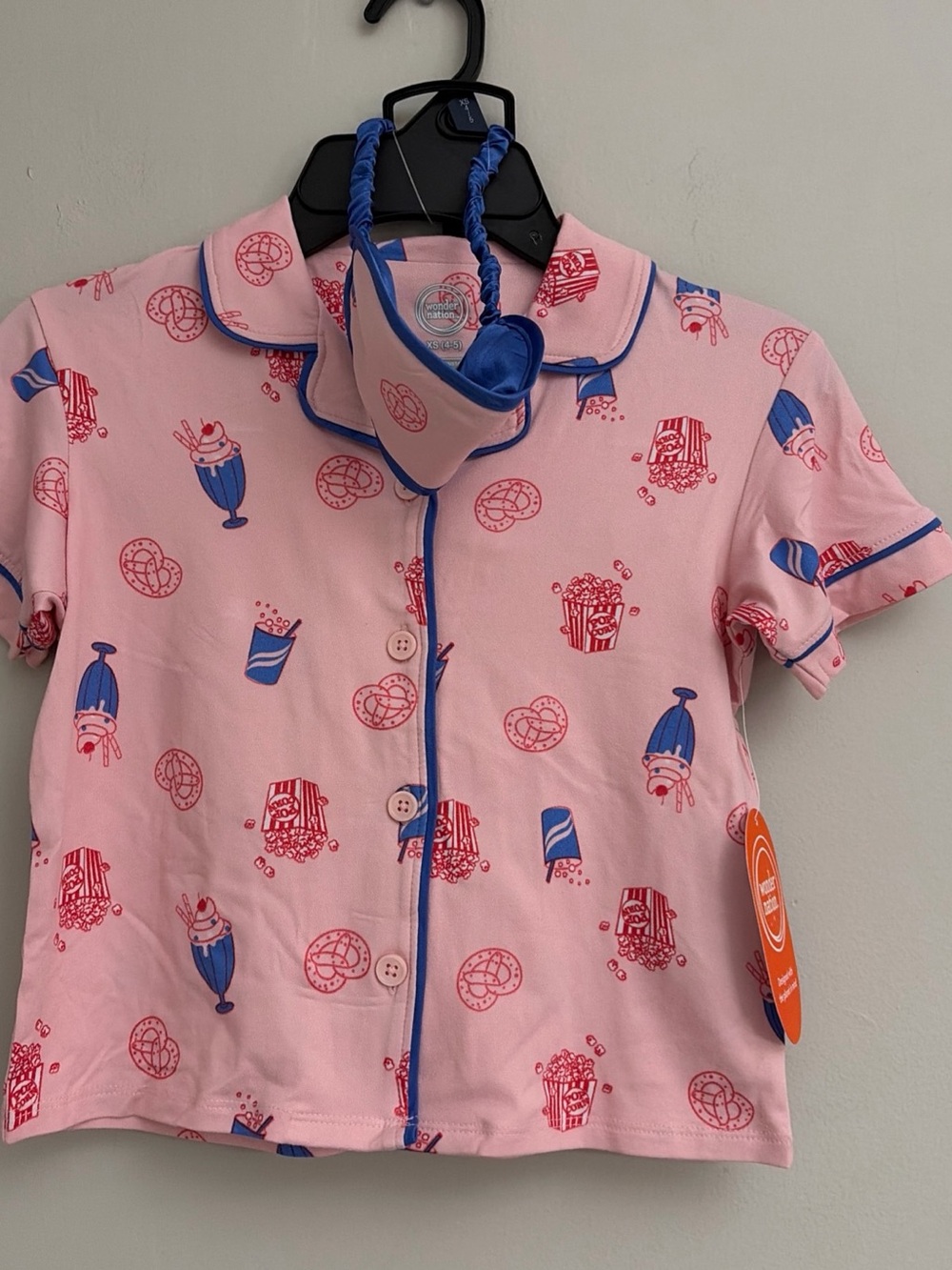 wonder nation Pink Snack-Print Pajama Top with Blue Trim